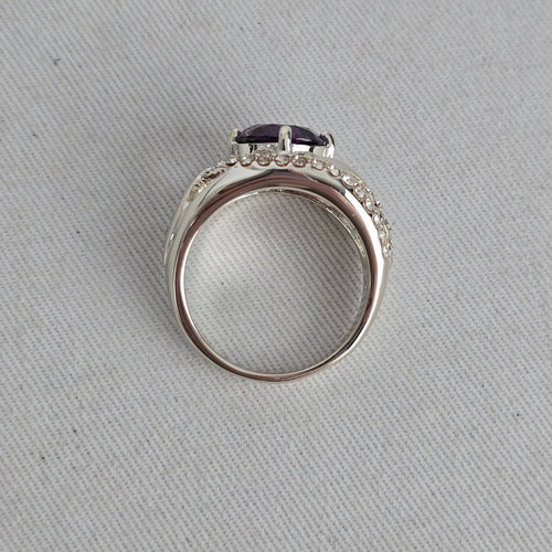 Vintage Silver Purple Stone Halo Ring Size 10