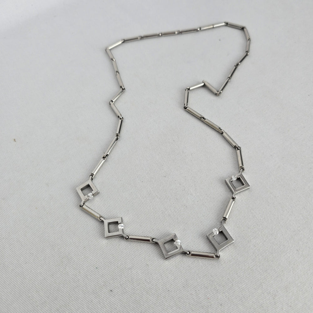 Gold & Jewels Silver Tone Geometric Square Crystal Necklace