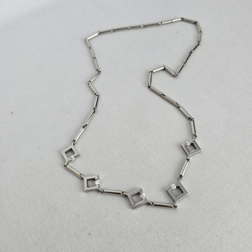 Gold & Jewels Silver Tone Geometric Square Crystal Necklace
