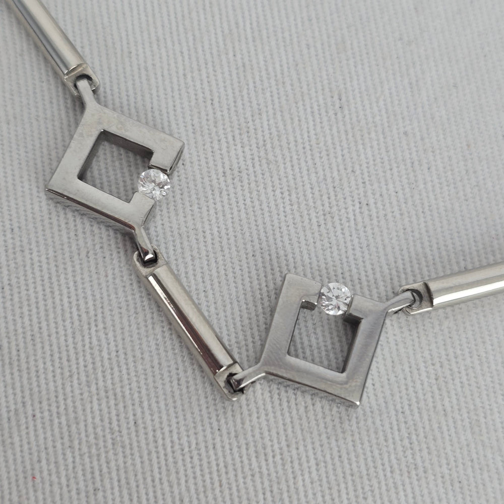 Gold & Jewels Silver Tone Geometric Square Crystal Necklace