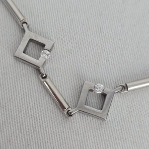 Gold & Jewels Silver Tone Geometric Square Crystal Necklace