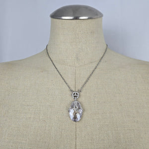 Vintage Butler Silver Oval Faceted Stone Pendant Necklace