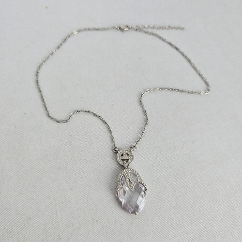 Vintage Butler Silver Oval Faceted Stone Pendant Necklace