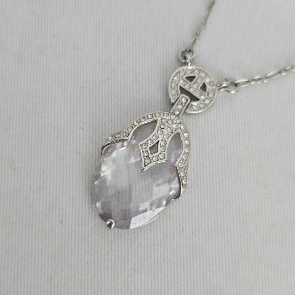 Vintage Butler Silver Oval Faceted Stone Pendant Necklace