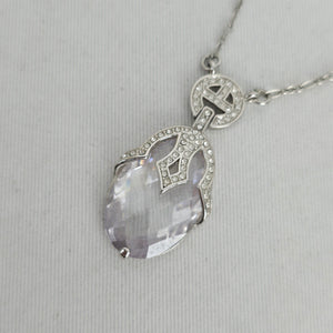 Vintage Butler Silver Oval Faceted Stone Pendant Necklace