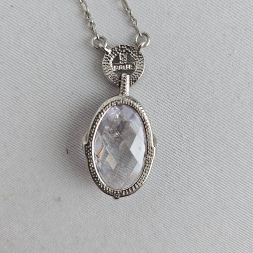 Vintage Butler Silver Oval Faceted Stone Pendant Necklace