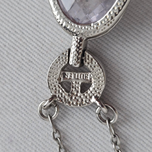 Vintage Butler Silver Oval Faceted Stone Pendant Necklace