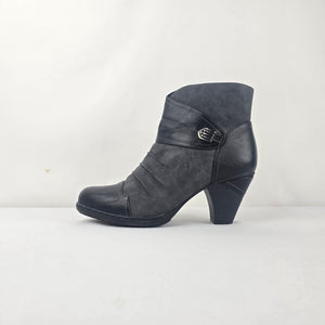 Vangelo Grey Faux Suede & Black Pleated Heeled Ankle Boots Size 7.5