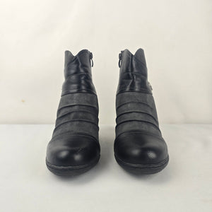Vangelo Grey Faux Suede & Black Pleated Heeled Ankle Boots Size 7.5