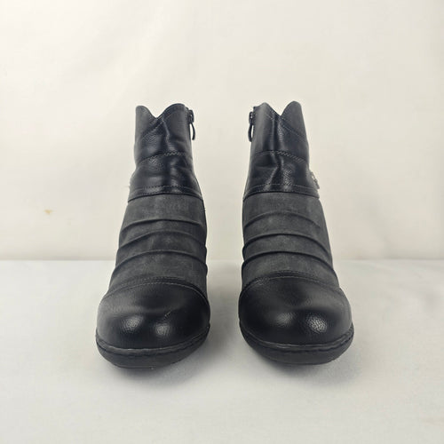 Vangelo Grey Faux Suede & Black Pleated Heeled Ankle Boots Size 7.5