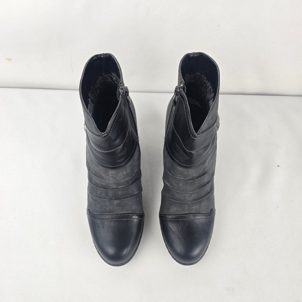 Vangelo Grey Faux Suede & Black Pleated Heeled Ankle Boots Size 7.5