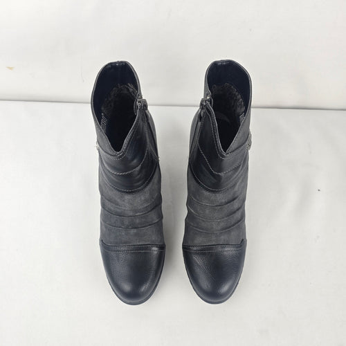 Vangelo Grey Faux Suede & Black Pleated Heeled Ankle Boots Size 7.5