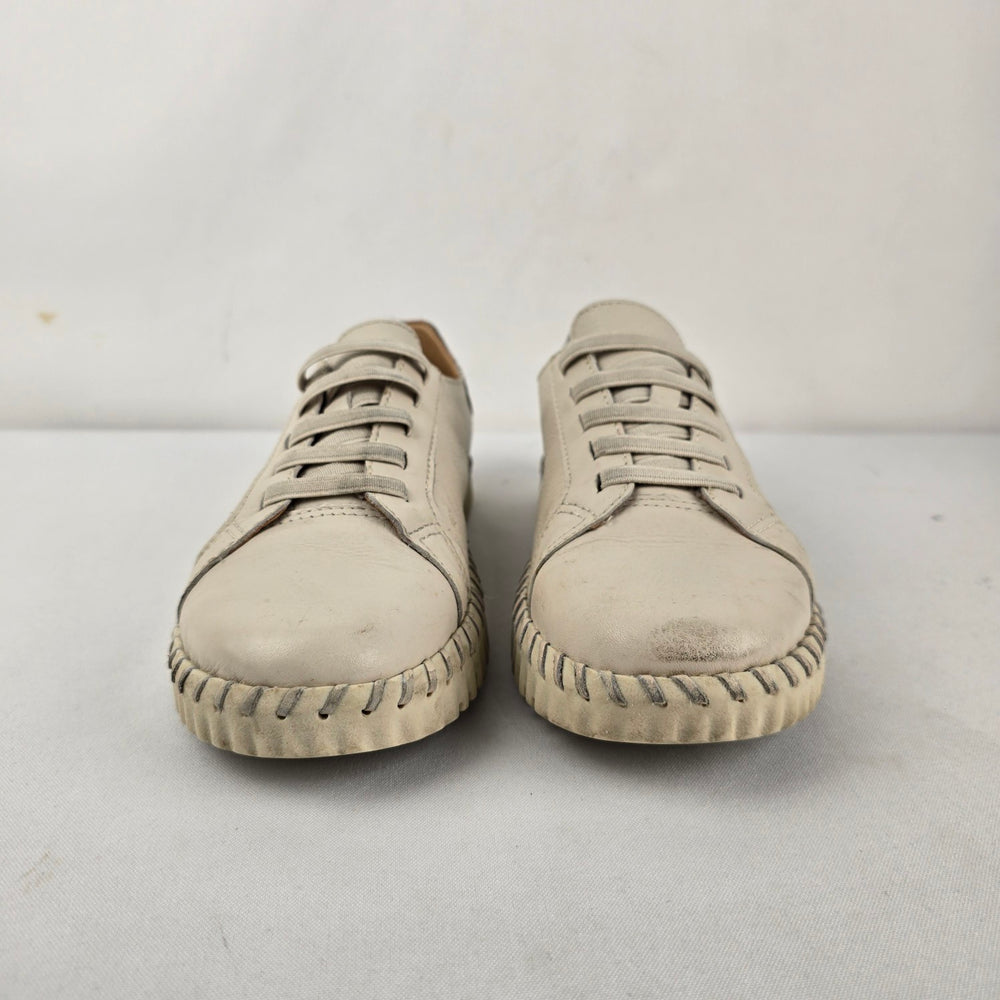 Bottero Comfort Beige Leather Bungee Slip-On Low-Top Sneakers Size 9