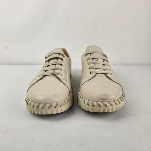 Bottero Comfort Beige Leather Bungee Slip-On Low-Top Sneakers Size 9