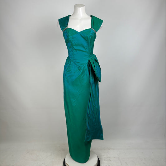 Vintage Dance Allure Green Shimmer Long Evening Gown Size S