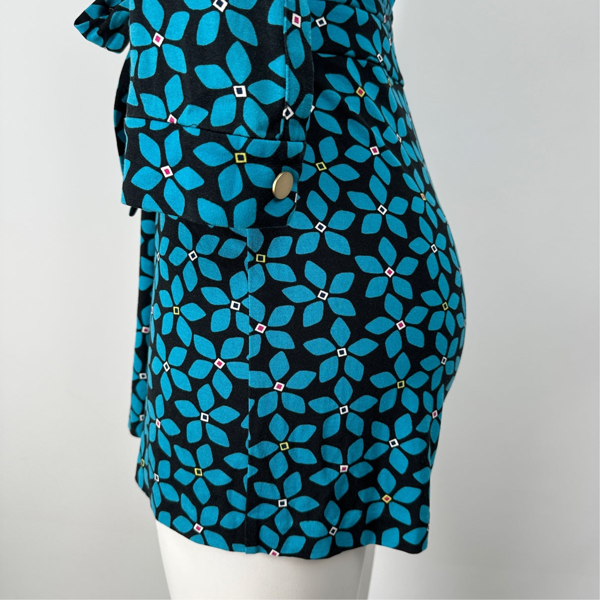 Diane Von Furstenberg Blue Cotton Wrap Romper Size 2