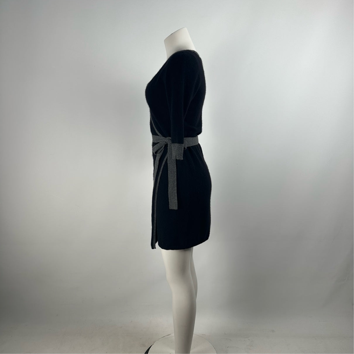 BeBe Black & Grey Cashmere Knit Wrap Dress Size S