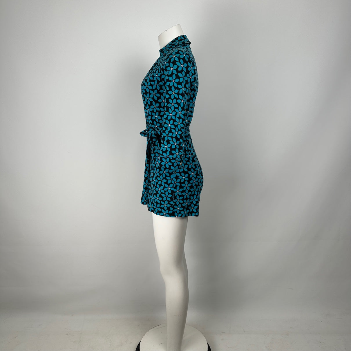 Diane Von Furstenberg Blue Cotton Wrap Romper Size 2