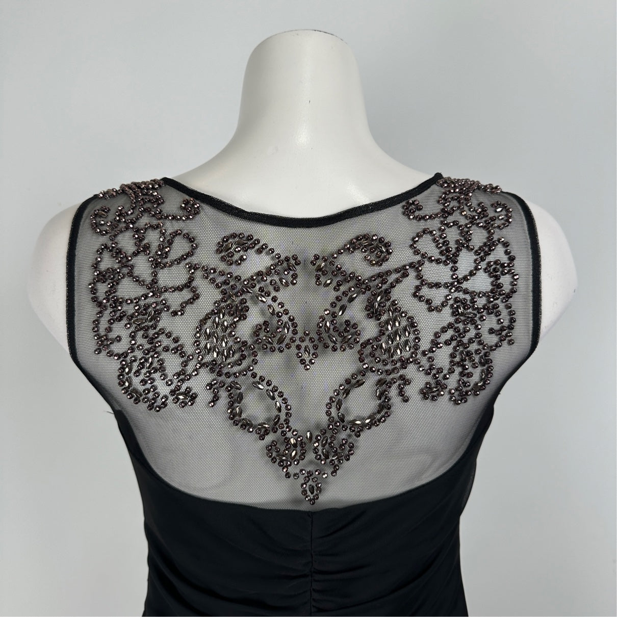 BA Nites Black Lace Ruched Long Evening Gown Size 8