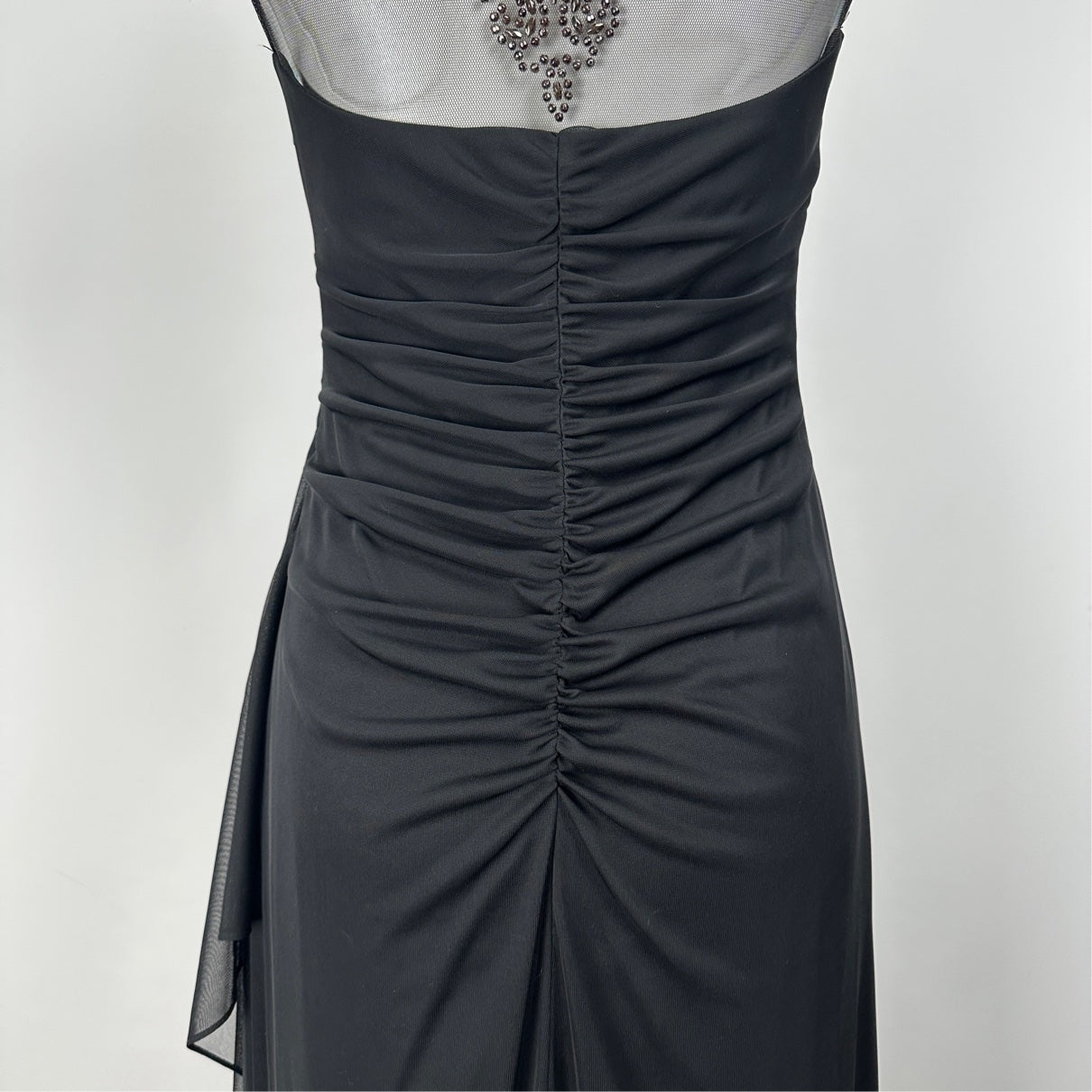 BA Nites Black Lace Ruched Long Evening Gown Size 8