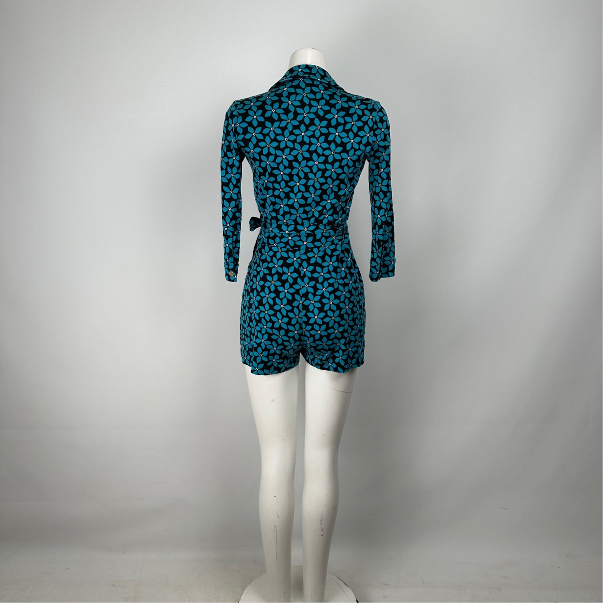 Diane Von Furstenberg Blue Cotton Wrap Romper Size 2