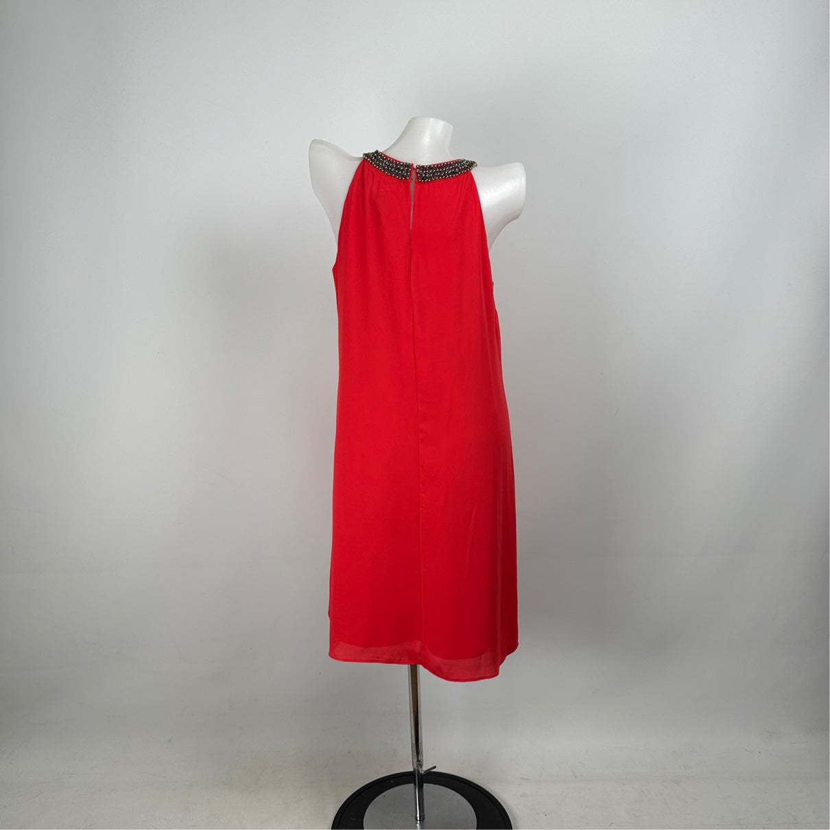 Joseph Ribkoff Black Beaded Red Chiffon Sleeveless Dress Size 8