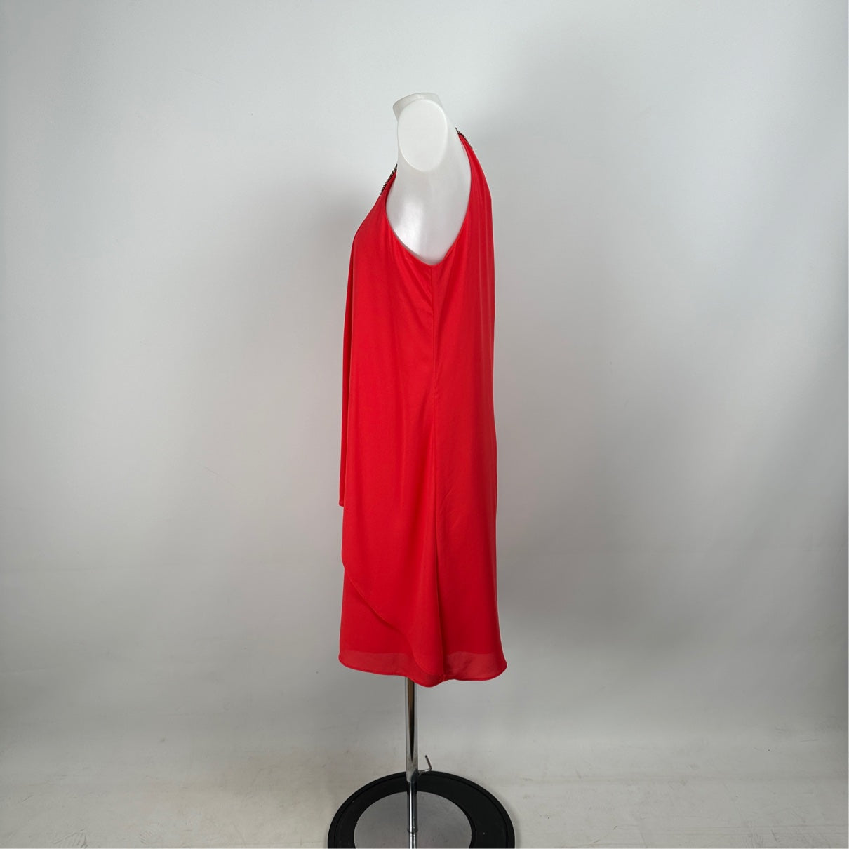 Joseph Ribkoff Black Beaded Red Chiffon Sleeveless Dress Size 8