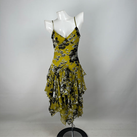 Betsey Johnson Green Floral Handkerchief Hen Midi Dress Size 2