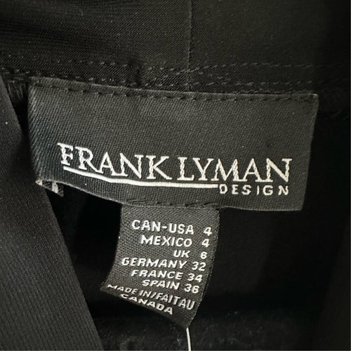 Frank Lyman Black Rushed Sleeve Mini Dress Size 4