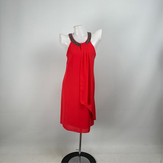 Joseph Ribkoff Black Beaded Red Chiffon Sleeveless Dress Size 8
