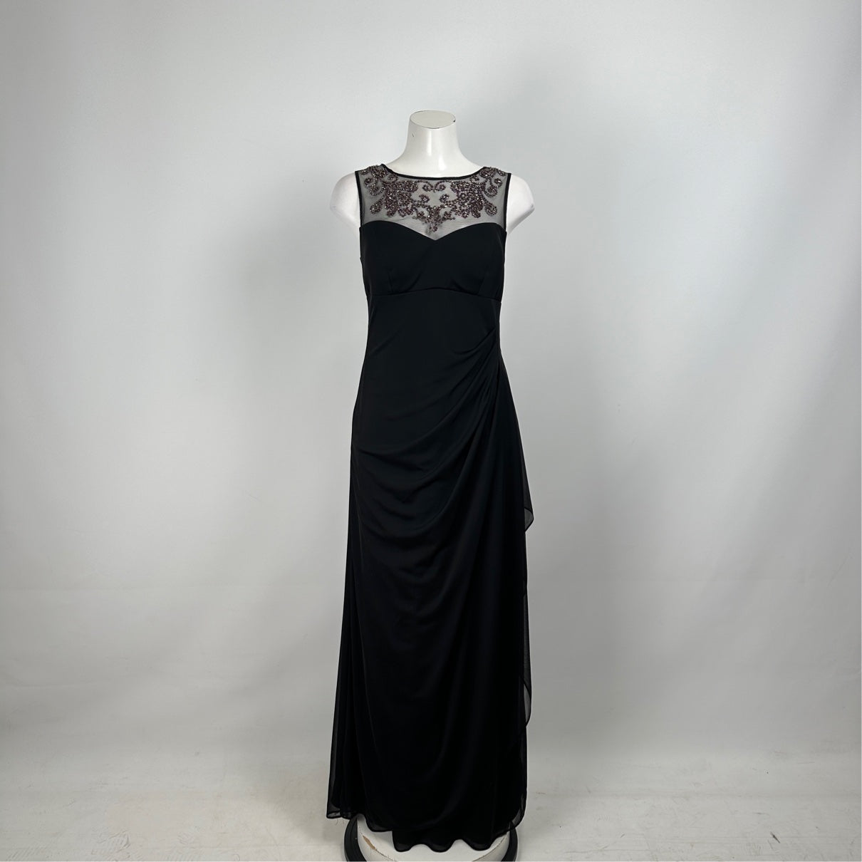 BA Nites Black Lace Ruched Long Evening Gown Size 8