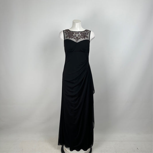 BA Nites Black Lace Ruched Long Evening Gown Size 8