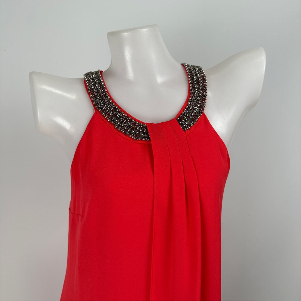 Joseph Ribkoff Black Beaded Red Chiffon Sleeveless Dress Size 8