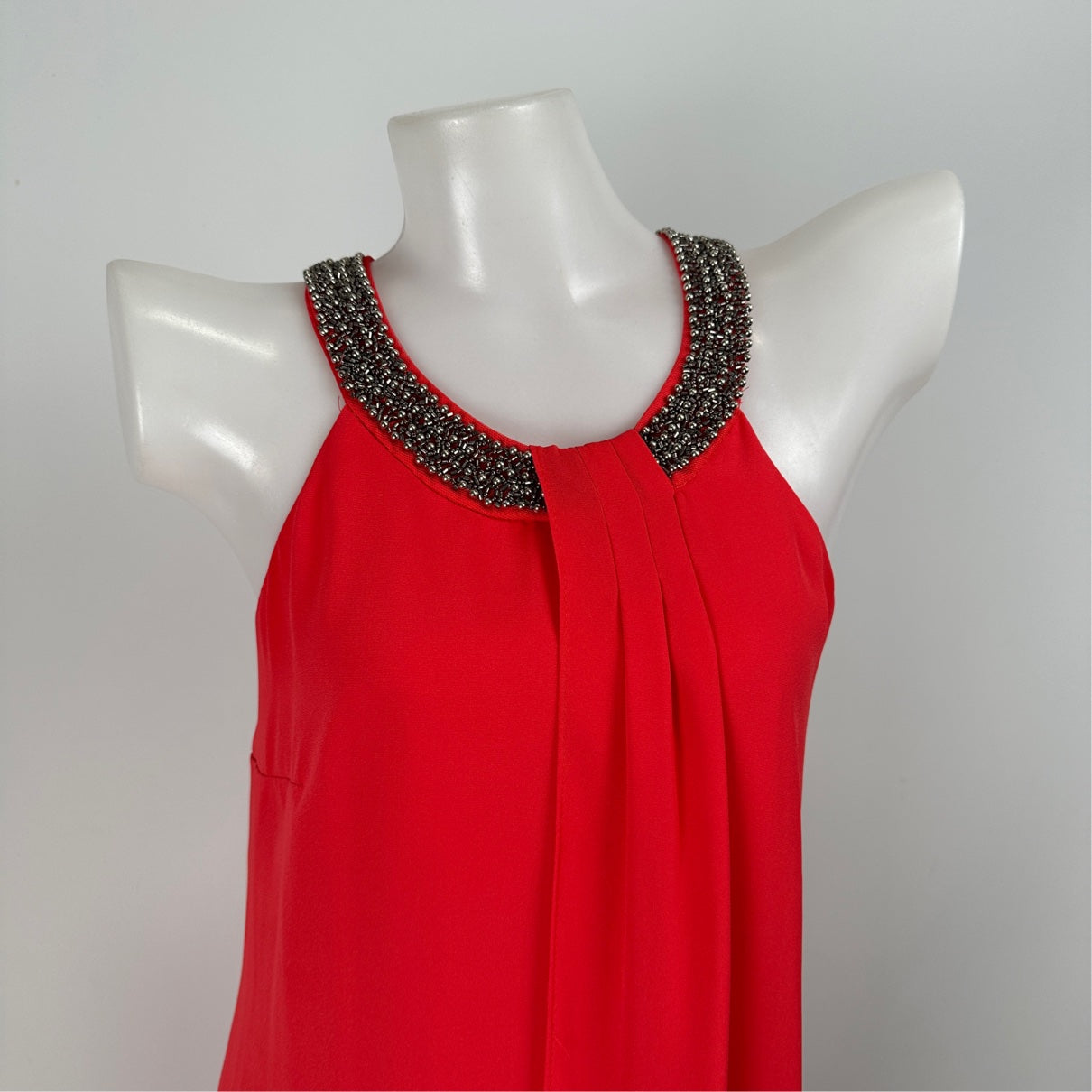 Joseph Ribkoff Black Beaded Red Chiffon Sleeveless Dress Size 8