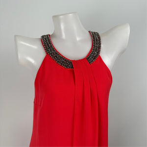 Joseph Ribkoff Black Beaded Red Chiffon Sleeveless Dress Size 8