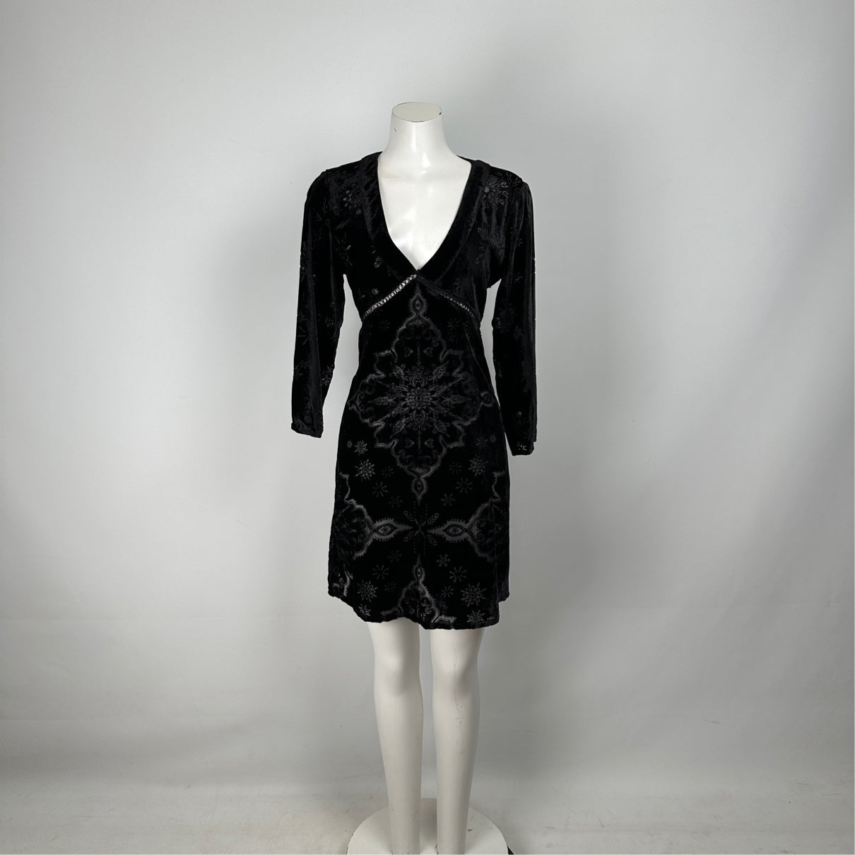 Odd Molly Black Velvet Celestial Print Mini Dress Size M