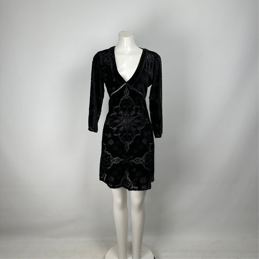 Odd Molly Black Velvet Celestial Print Mini Dress Size M