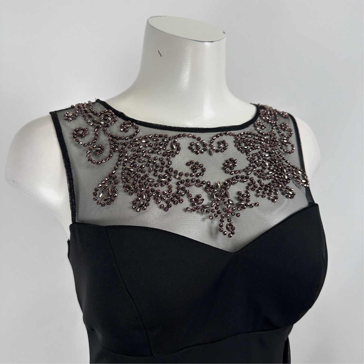 BA Nites Black Lace Ruched Long Evening Gown Size 8