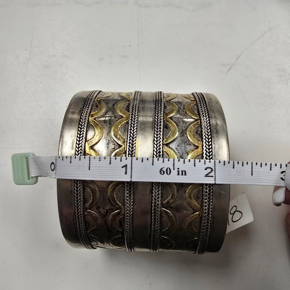 Antique Turkmen 925 Serling Silver Gold Plated Cuff Bracelet