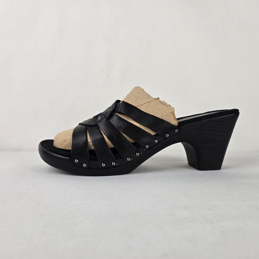 Rialdi Black Leather Studded Strappy Slide Sandals Size 11