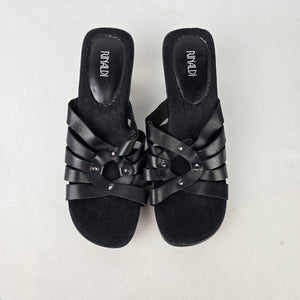 Rialdi Black Leather Studded Strappy Slide Sandals Size 11
