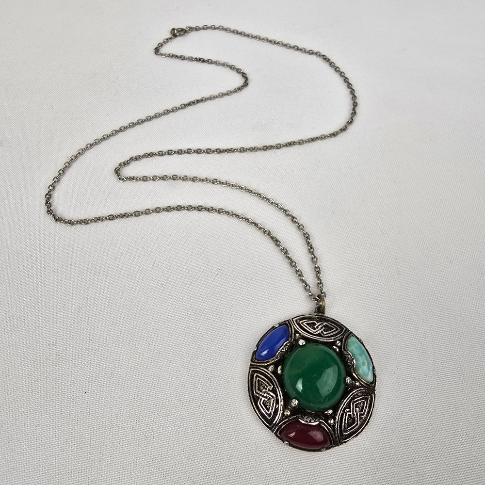 Vintage 1950s Scottish Agate Glass Celtic Art Glass Pendant Necklace
