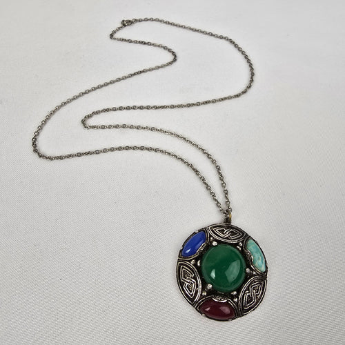 Vintage 1950s Scottish Agate Glass Celtic Art Glass Pendant Necklace