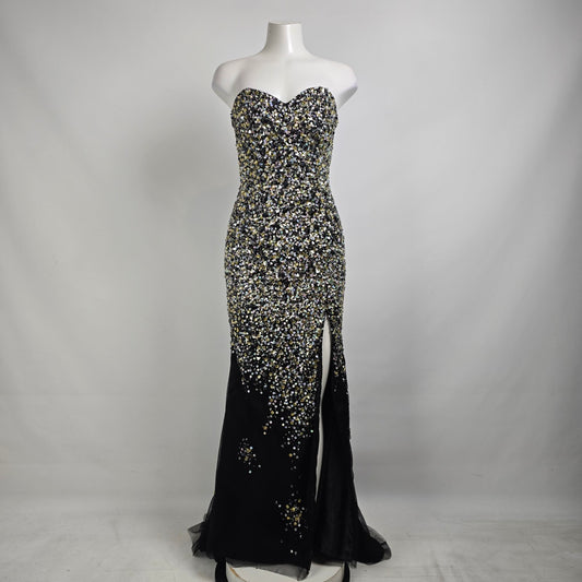 Alyce Paris Black Crystal Detail Grad Event Dress Size 2