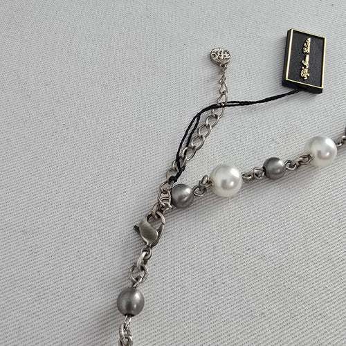 FAC Jubilee Silver Tone Faux Pearl & Rhinestone Statement Necklace