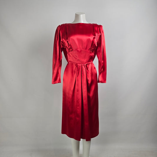 Vintage Handmade Red Satin Dress Size S