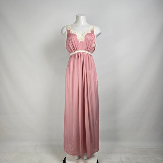Vintage French Maid Pink Lace Trim Lingerie Slip Dress Size L