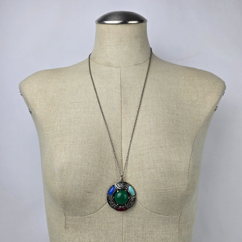 Vintage 1950s Scottish Agate Glass Celtic Art Glass Pendant Necklace