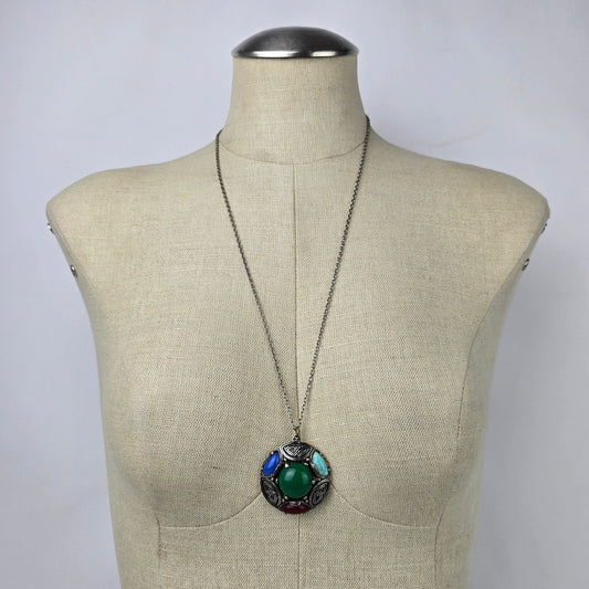 Vintage 1950s Scottish Agate Glass Celtic Art Glass Pendant Necklace