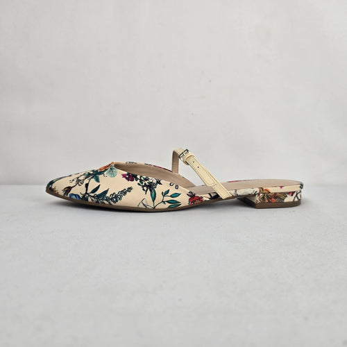 Uni Floral Flat Pointed Toe Mule Shoes Size 8